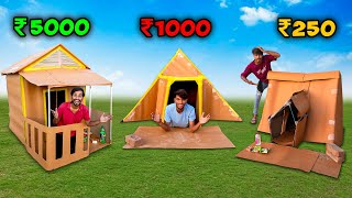 Overnight Cardboard house camping challenge  Low Budget Survival 🏠 ₹250 VS 1000 Vs 5000 [upl. by Relyk]