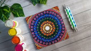 Beautiful DOT MANDALA ART On Canvas Tutorial Beginners [upl. by Ameerahs291]