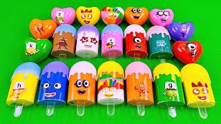 Rainbows SLIME 🌈 Finding Numberblocks in Rainbow Mini Heart Ice Cream Colorful Satisfying ASMR [upl. by Chemarin104]