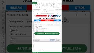 Cómo permitir sólo correos electrónicos en un rango de celdas youtubeshorts shortvideo [upl. by Ailene949]