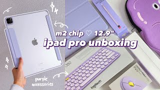 m2 ipad pro 129quot unboxing 💜 apple pencil 2  accessories [upl. by Lleval343]