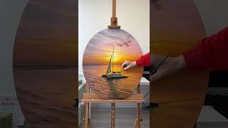 Another sail boat on canvas 🌊 with warm sunset trendingshorts artist beginnerartist art [upl. by Oile]