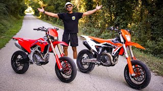 Honda 450 Vs KTM 450 motard scontro tra titani  🥵 [upl. by Nanerb]