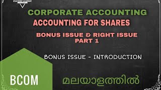 Accounting for Shares Bonus Issue and Right Issue Part 1 Introduction Malayalam Tutorial  Bcom [upl. by Atoiyanap]