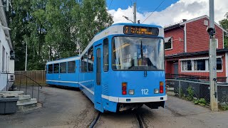 Oslo tram line 12 Kjellsås  Jernbanetorget with Düwag SL79 112 [upl. by Getraer]