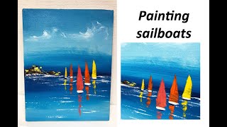 How to paint seascape  Sailboats painting  Demo  Acrylic Technique on canvas by Julia Kotenko [upl. by Kathleen]