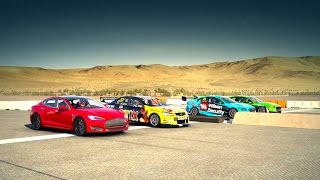 Forza 6 Tesla Model S P85D vs Three V8 SUPERCARS  Drag Race [upl. by Blackmore]