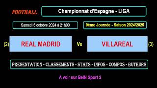 REAL MADRID  VILLAREAL  9ème journée  Liga  Match football saison 20242025 [upl. by Eibot]