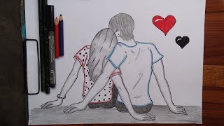 cute couple drawingHow to draw couple drawingstep by step drawing of romantic couple [upl. by Einnel753]