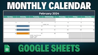 Dynamic Monthly Calendar in Google Sheets Tutorial  Free Template [upl. by Medardas]