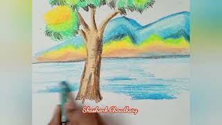 How To Draw Natural Scenery By Camlin Oil Pastels  Easy Drawing For Kids [upl. by Ammadis577]