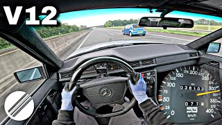 1993 MercedesBenz W124 SG65 V12 TOP SPEED DRIVE ON GERMAN AUTOBAHN 🏎 [upl. by Yroc]