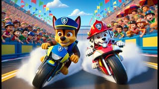 Paw Patrol Ultimate Rescue  CHASE amp MARSHALL Joins Motorcycle Racing  Very Funny Story  Rainbow 3 [upl. by Mcclary]