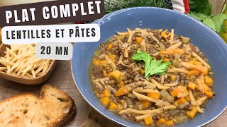 Recette de soupe aux lentilles et pâtes  Plat complet en 20 minutes [upl. by Alioz]