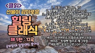 클읽 ❗무광고 클래식😊❗ 힐링 클래식 5탄 12곡 60분 클래식 명곡  브람스 베토벤 모차르트 바하 쇼팽 슈베르트 사티 마스네 파헬벨 포레등 거장 11명의 걸작 12곡 [upl. by Daht]