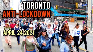 Antilockdown Protest Downtown Toronto Yonge St part1 Canada Saturday April 24 2021 [upl. by Walls319]