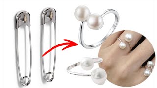 DIY Homemade Double Pearl rings  How to make Rings with safety pin  Easy making Rings tutorial [upl. by Alexia]