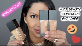 Huda Beauty FauxFilter Foundation Swatches Review and Demo [upl. by Yleak]