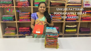 Unique pattern pochampally ikkat pure soft silk sarees with price  unique ikkat designs [upl. by Sabec583]