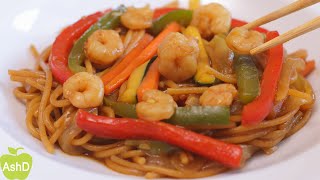 Receta de NOODLES Integrales con GAMBAS o CAMARONES y VERDURAS FIDEOS CHINOS  Fácil y rápida [upl. by Nazarius]