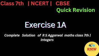 Exercise 1A  Complete solution of R S Aggarwal maths class 7th  Quick Revision [upl. by Solracsiul523]