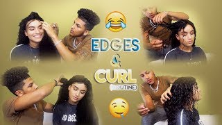 Boyfriend Does Curl Routine And Edges Ft Klaiyi Hair [upl. by Ociredef895]