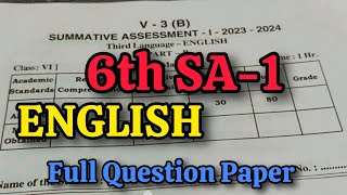 6th SA1 💯 ENGLISH FULL Question Paper 20232024  SA1 English Question Paper of 6th Class sa1exam [upl. by Livingstone760]