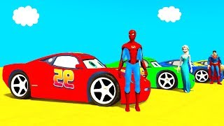 Learn Color McQueen on Monster Truck  Superheroes Cartoon for Kids amp Spiderman Colors Cars [upl. by Toland]