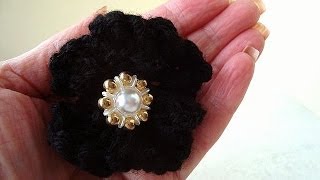 Knitting pattern Knitted black flower easy video tutorial how to diy a knit flower [upl. by Deehahs]