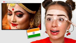 I Tried Following INDIAN BENGALI Bridal Makeup Tutorial [upl. by Bondy]