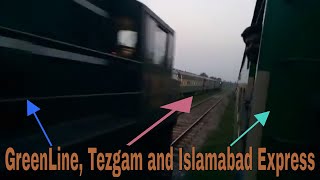 3 Famous Train in 1 Clip  GreenLine overtaking Tezgam  Crossing Islamabad Express  Kaliam Awan [upl. by Copland]