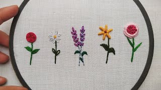 HAND EMBROIDERY FOR BEGINNERS  5 Amazing Flowers Embroidery Tutorial  Lets Explore [upl. by Telocin]