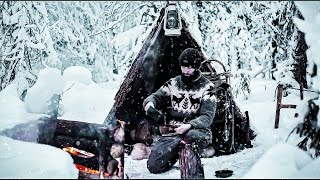 2 DAYS WINTER BUSHCRAFT • SNOW CAMPING • PLASH PALATKA • LOG ROCKET STOVE • ASMR [upl. by Neryt]