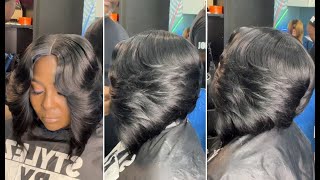 Easy Feathered Bob Haircut Tutorial with Graduation  Quick Layered Bob cut amp Waves Hairstyle [upl. by Wightman]