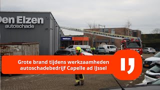 Grote brand tijdens werkzaamhedenautoschadebedrijf Capelle ad IJssel [upl. by Ellak]