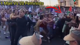 Peaceful Man Gets Hit At Feminist Protest And Fights Everybody [upl. by Thomasa]