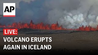 LIVE Iceland volcano erupts again on Reykjanes Peninsula [upl. by Marelya128]