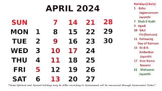 April Calendar 2024 [upl. by Hovey]