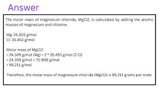 Calculate the molar mass of magnesium chloride MgCl2 [upl. by Neicul]