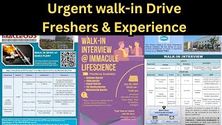 Urgent Walkin Drive  Freshers amp Experience  USV Ltd  Macleods Pharma  Immacule Life Sciences [upl. by Gnek120]