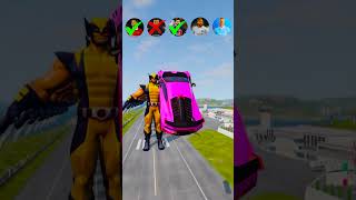 🚘CR7 vs Messi vs Mbappe vs Neymar vs Wolverine Characters ⚽️beamngdrive simulator shortsfootball [upl. by Danella]