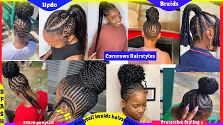 Braided Updo Hairstyles For Black Women and Girls Stitch Ponytail Updo Cornrows Hairstyles for2024 [upl. by Asum]