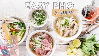 Easy PHO 3 Ways Beef Chicken Veggie Vietnamese Subtitles  HONEYSUCKLE [upl. by Curran921]