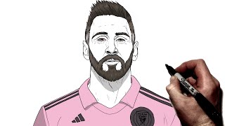 How To Draw Messi Inter Miami  Step By Step  Soccer Football [upl. by Oyr]