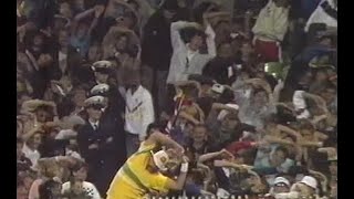 Peak 1980s ODI cricket A packed MCG crowd famously mimicking Merv Hughes stretching Aust vs WI 1989 [upl. by Attenod]