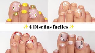 💅 ¡4 DISEÑOS DE UÑAS DE PIES CON FLORES BLANCAS 🌸✨  Tutorial Fácil y Creativo [upl. by Gorges]