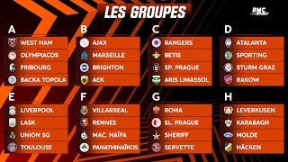 Ligue Europa  Le tirage au sort complet des poules avec lOM Rennes et Toulouse [upl. by Grimonia]