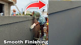 Parapet Wall Outside Finishing WorkSmooth Plastering workUsing Nagarjuna Cement and sand [upl. by Ylekalb589]