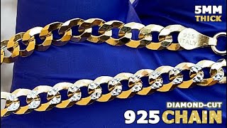 14K Gold Plated Over 925 Italy Silver 2Tone Diamond Cut Cuban Curb Chain 5MM [upl. by Kruse]