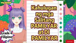 KAHULUGAN NG MGA SALITANG PAMILYAR AT DI PAMILYAR  Mga halimbawa ng salita at kahulugan nito [upl. by Mitchael]